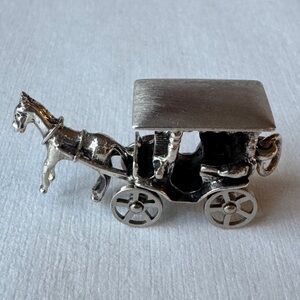 Vtg Sterling Silver Beau Charm Horse Buggy Carriage Mechanical Wheels Pendant